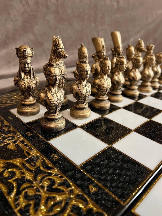 Luxury Black Acrylic Stone Chess Set, Backgammon Set 3 In 1