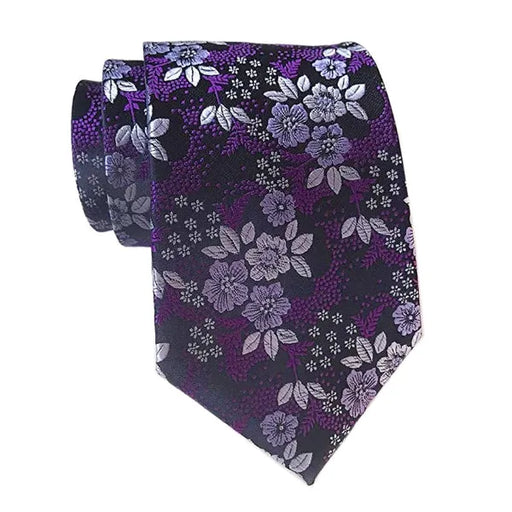 Violet Floral Silk Tie for Men - Elegant Classy Accessory