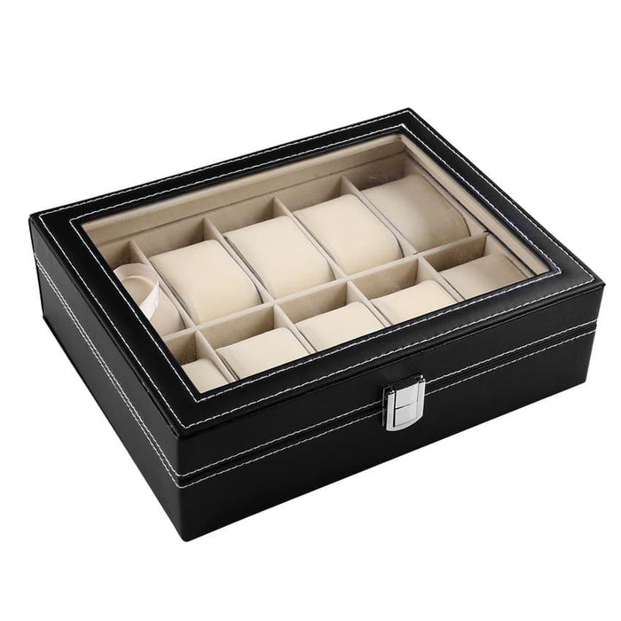 Stylish Leather Imitation Watch Box with 10 Slots