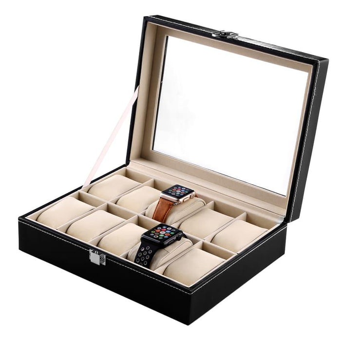 Stylish Leather Imitation Watch Box with 10 Slots