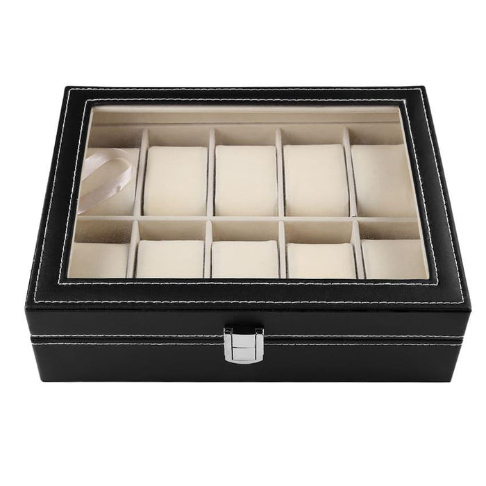 Stylish Leather Imitation Watch Box with 10 Slots