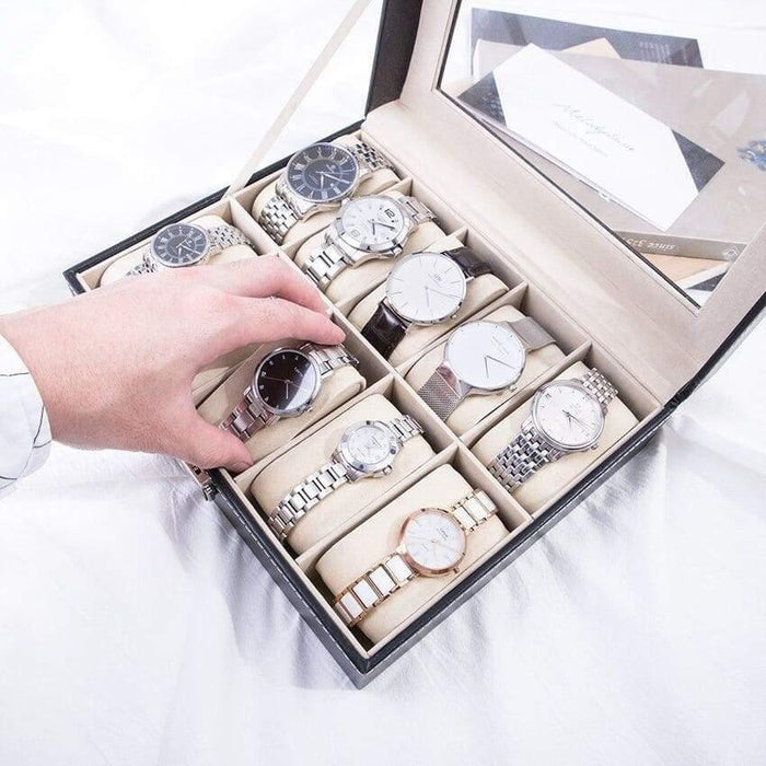 Stylish Leather Imitation Watch Box with 10 Slots
