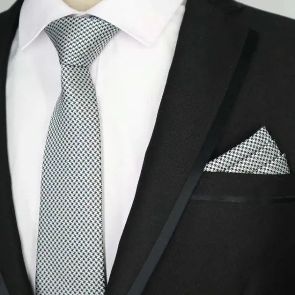 Silk Tie for Men - Classy White with Black Dots
