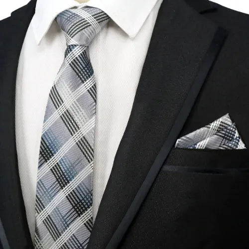 Elegant White and Black Tartan Silk Tie for Men
