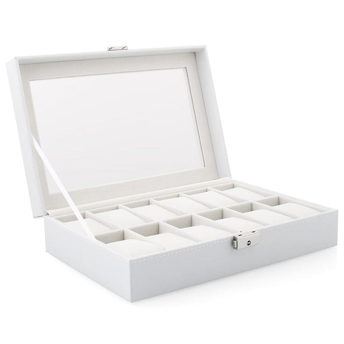 White Premium Leatherette Watch Box with 12 Slots