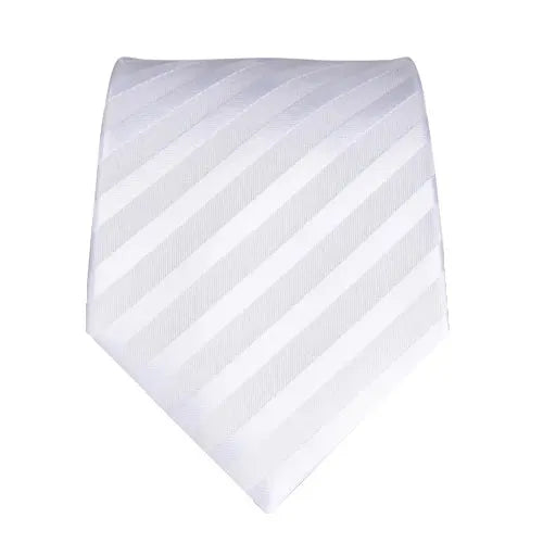 White Silk Tie with Silver Stripes for Classy Men