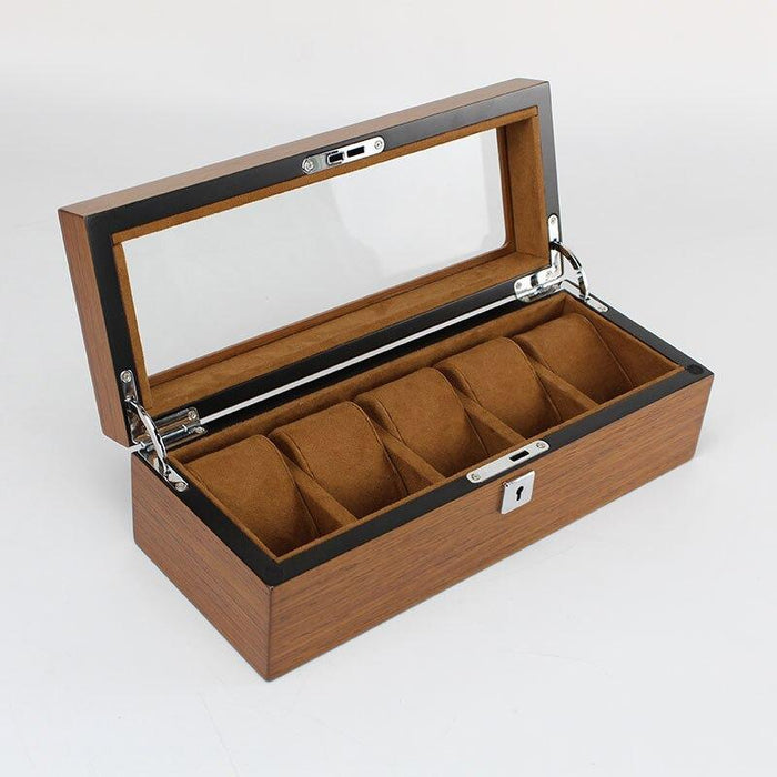 Wooden Watch Holder Box with Secure Lock and 5 Slots