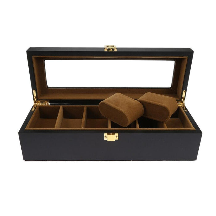 Wooden Watch Box with Luxurious Suede Interior 6 Slots