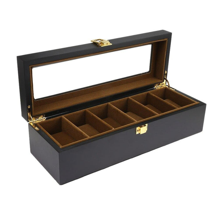 Wooden Watch Box with Luxurious Suede Interior 6 Slots