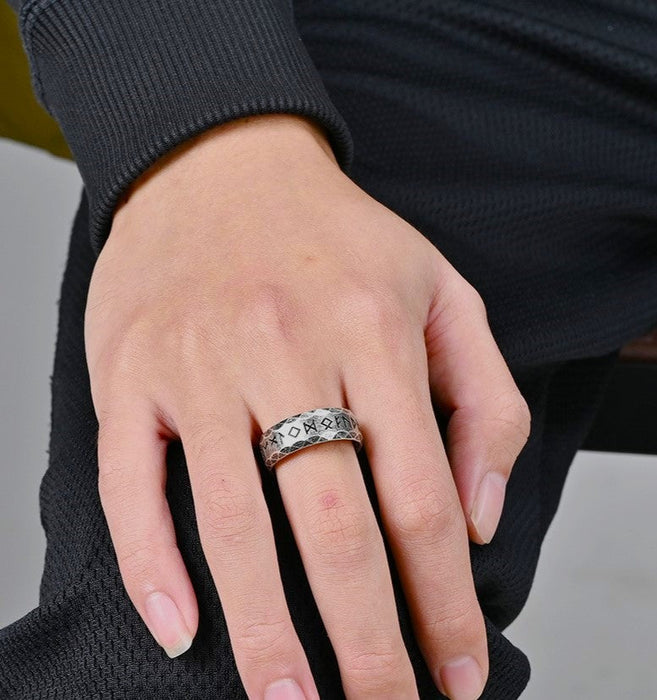 Stainless Steel Viking Runes Ring 316L Titanium