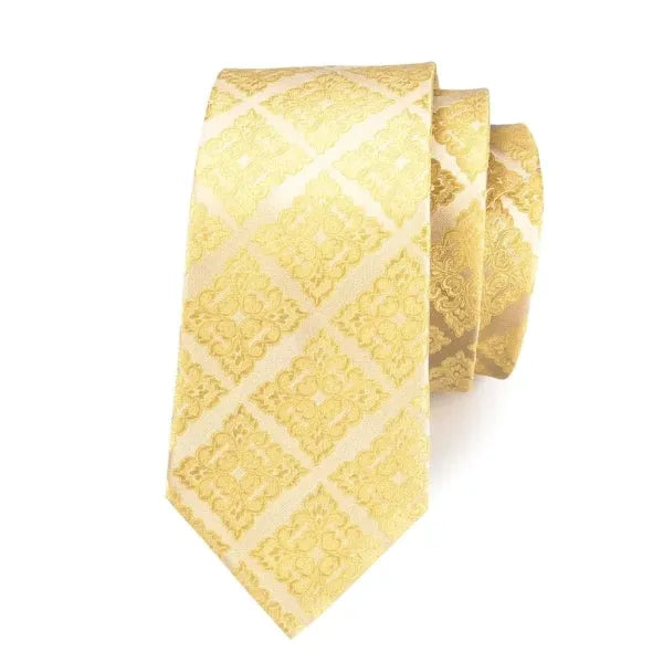 Elegant Gold Yellow Floral Silk Tie for Men