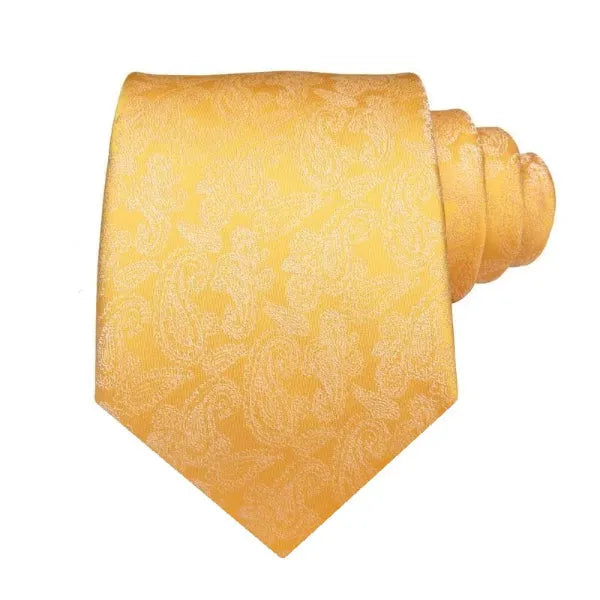 Yellow Gold Paisley Silk Tie for Classy Men