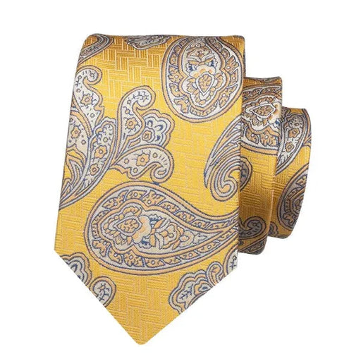 Mens Silk Tie in Yellow and White Paisley Design Classy Accessory