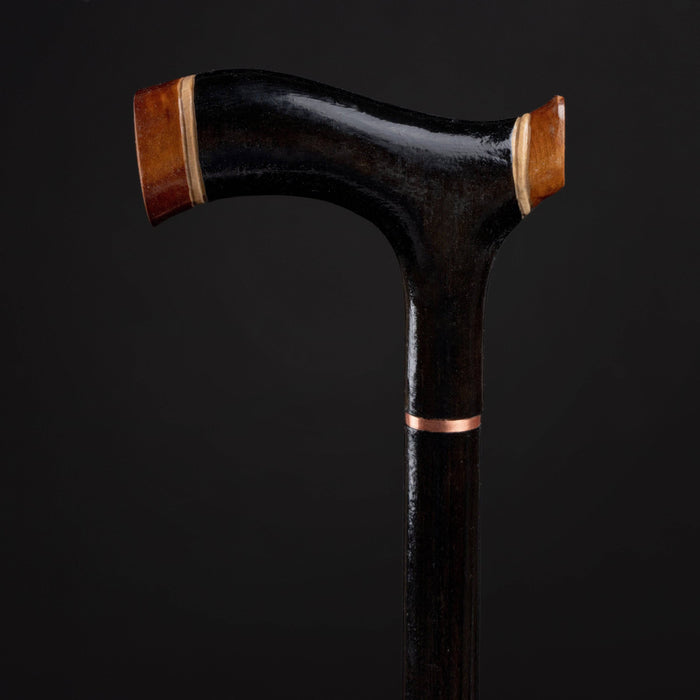 Black Wooden Walking Cane Vintage, Traditional Handle