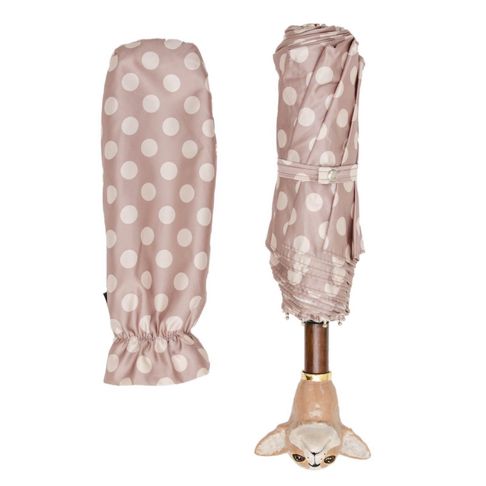 Pink Polka Dots Chihuahua Designer Folding Umbrella