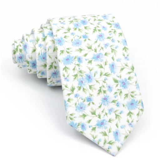 Yellow and Blue Mini Flower Silk Tie for Classy Men