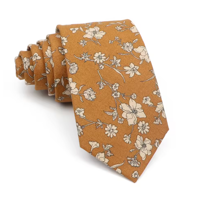 Cravate en soie à mini fleurs jaunes et bleues pour homme élégant