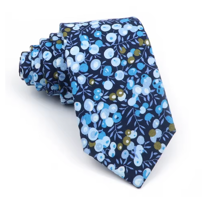 Cravate en soie à mini fleurs jaunes et bleues pour homme élégant