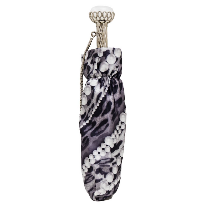 Unique Pearls Print Jewel Brass Luxury Folding Umbrella