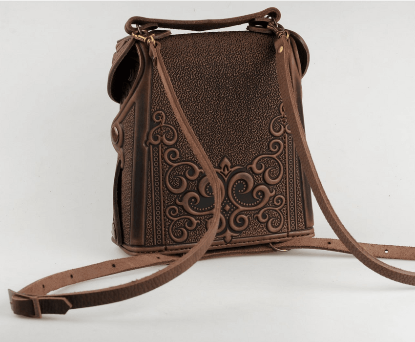 Women's Leather Backpack: Stylish Brown Boho Pack with Embossing