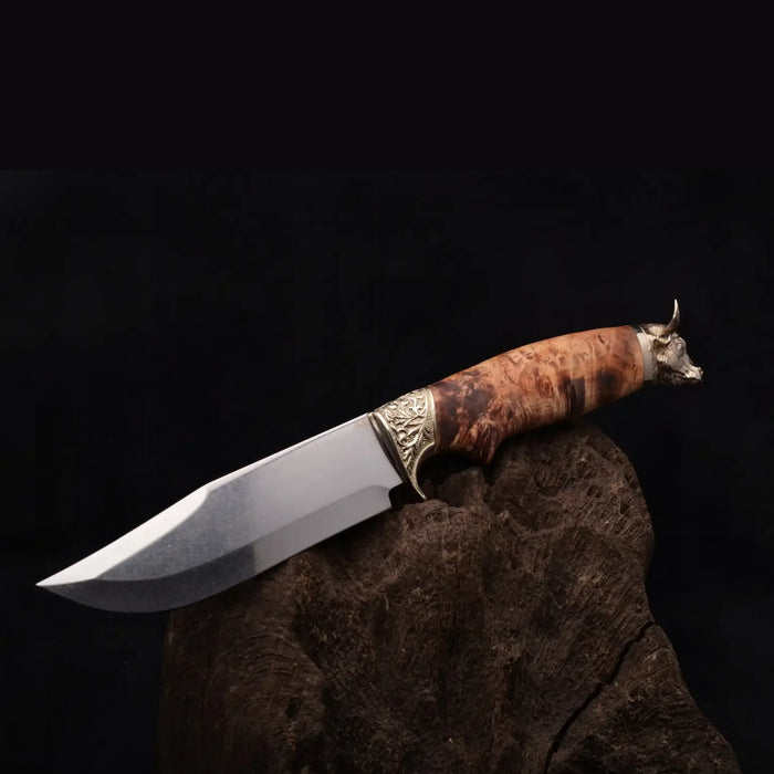 Personalized Handcrafted Knife Brass Bull Maple Burl