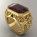Yellow Gold Plated Vintage Snake Ring with Red Synthetic Zirconia