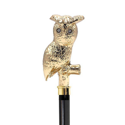 Prestigious gold-plated walking stick adorned with owl