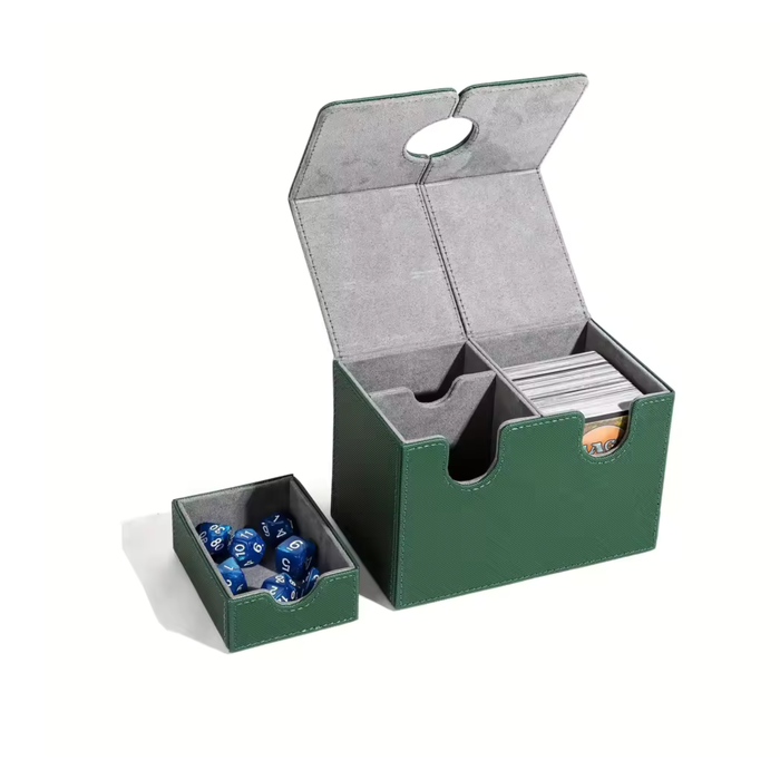PU Leather Card Deck Box with Dice Tray – Holds 200+ Sleeved Cards