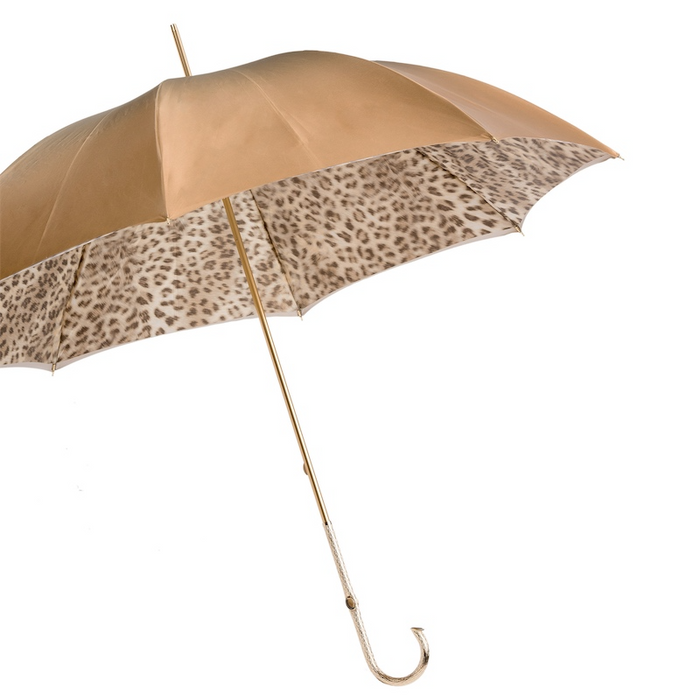 artisan ivory leopard print double cloth umbrella