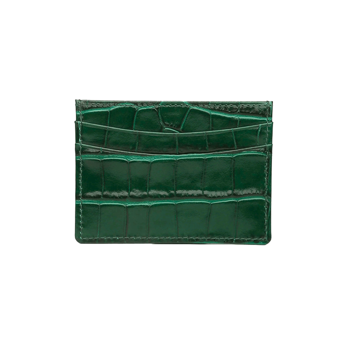 Green Embossed Crocodile Card Holder Italian Leather