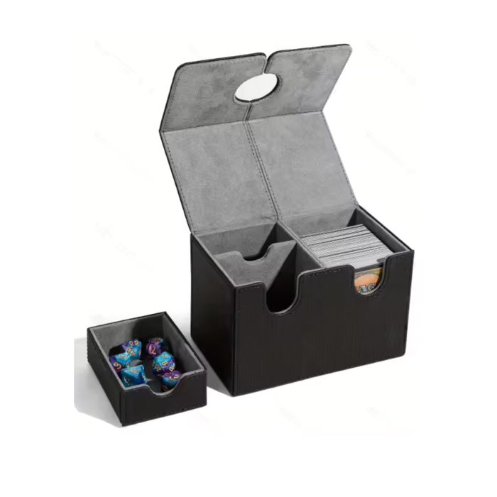 PU Leather Card Deck Box with Dice Tray – Holds 200+ Sleeved Cards