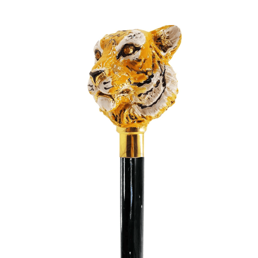 Unique Enameled Tiger Handle Walking Cane