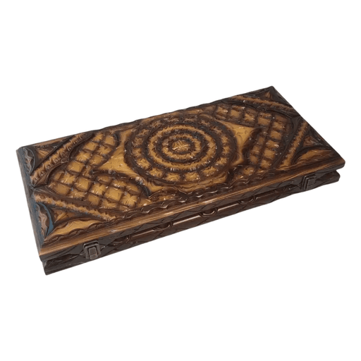 Handmade wooden backgammon set with glass board, 58×28×10 cm