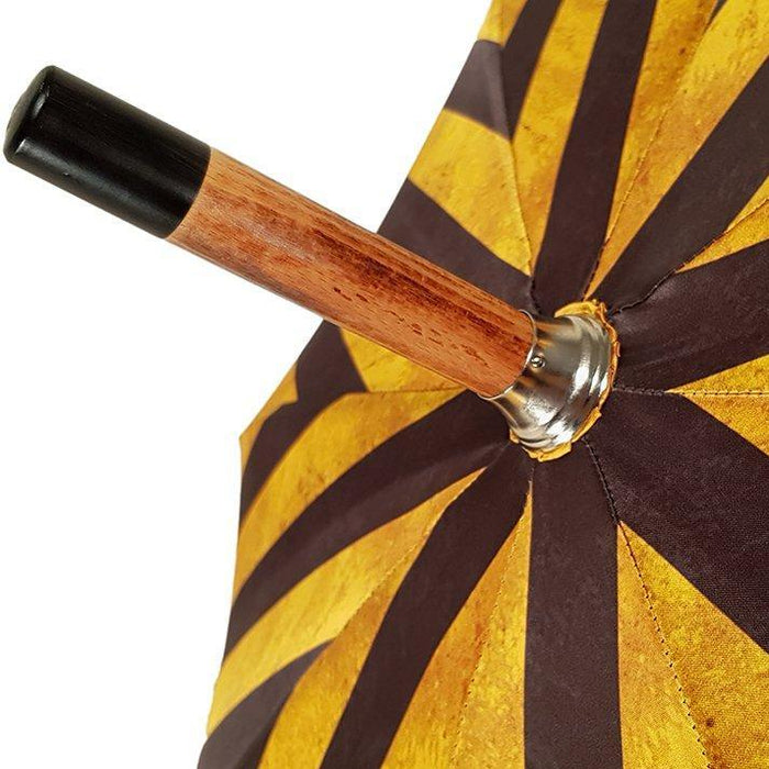 Handcrafted Umbrella - Striped Gold and Dark Brown  - Chestnut Wood-Handle - Artynov | Unique Handmade Accessories