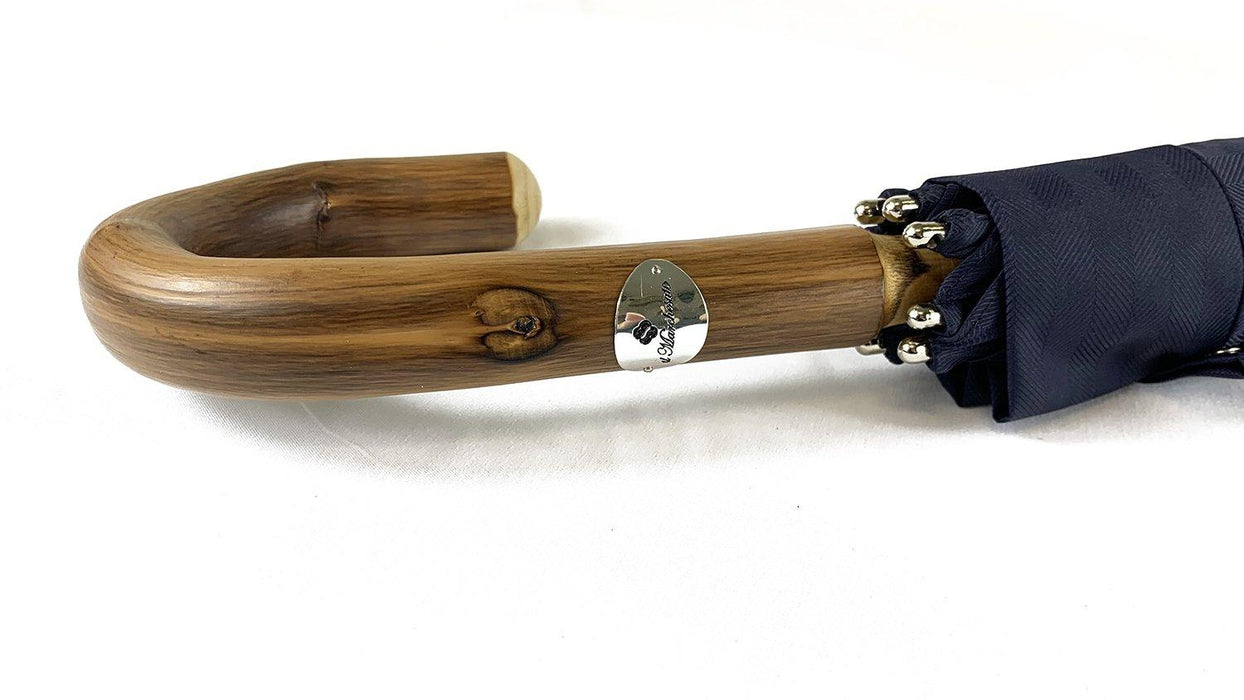 Navy Blue Umbrella with Hand-Curved Natural Chestnut Wood Handle