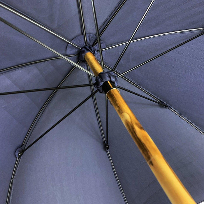 Navy Blue Umbrella with Hand-Curved Natural Chestnut Wood Handle