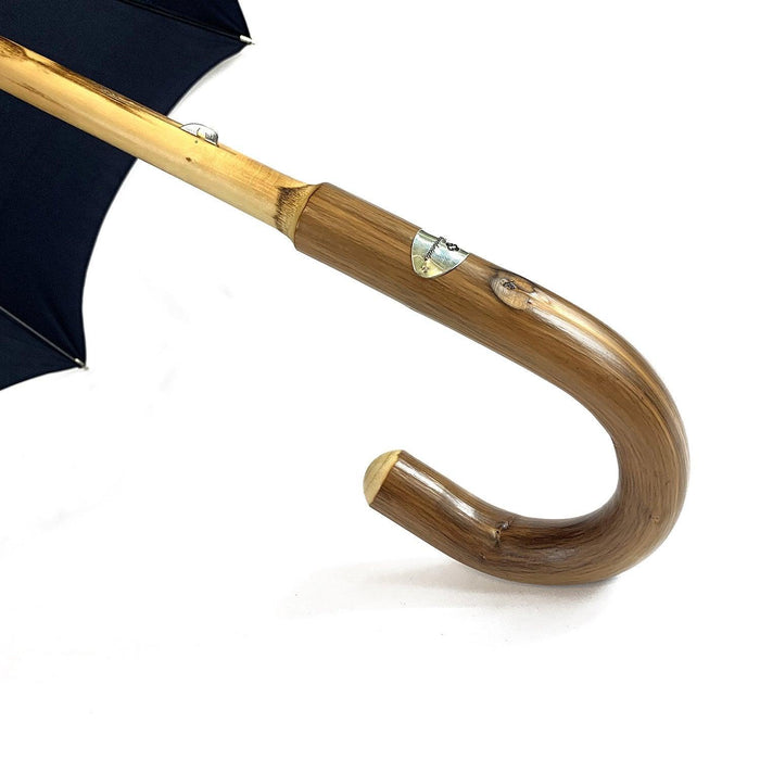 Blue Navy umbrella with Natural Chestnut Wood hand-curved - Artynov | Unique Handmade Accessories