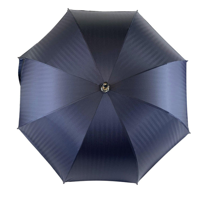 Navy Blue Umbrella with Hand-Curved Natural Chestnut Wood Handle