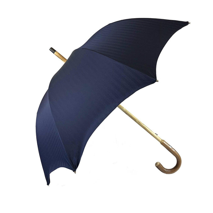 Navy Blue Umbrella with Hand-Curved Natural Chestnut Wood Handle