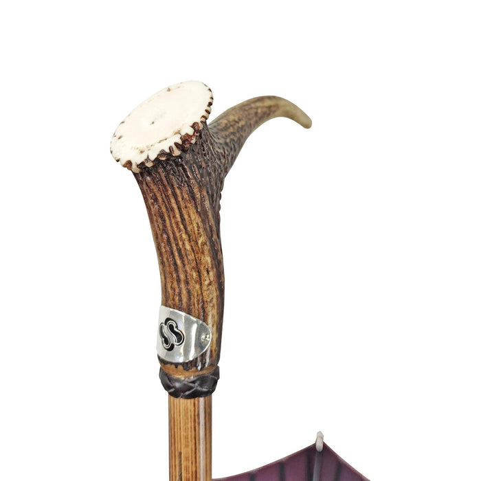 Unique Umbrella with Deer Horn Handle on Flared Beech Wood Rod