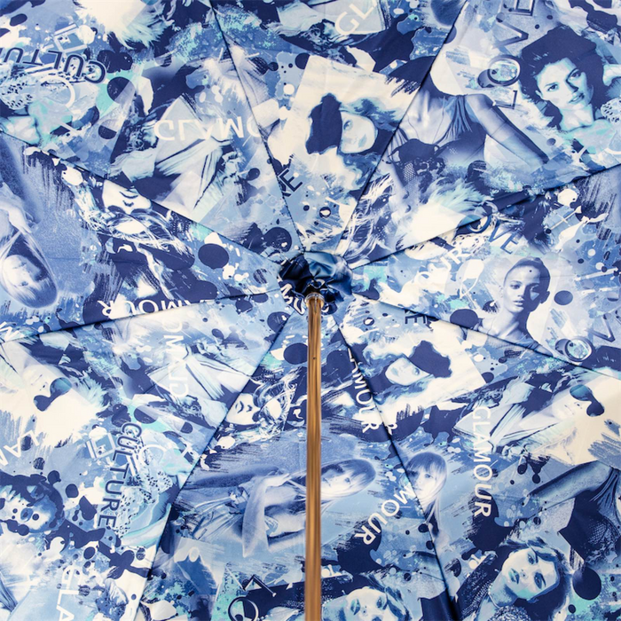 Blue Handle Printed Black Glamour Umbrella