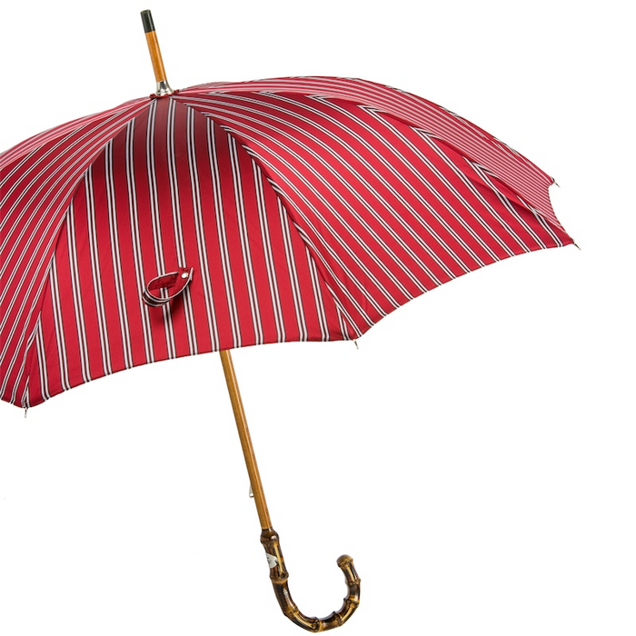 elegant striped umbrella with natural bamboo handle