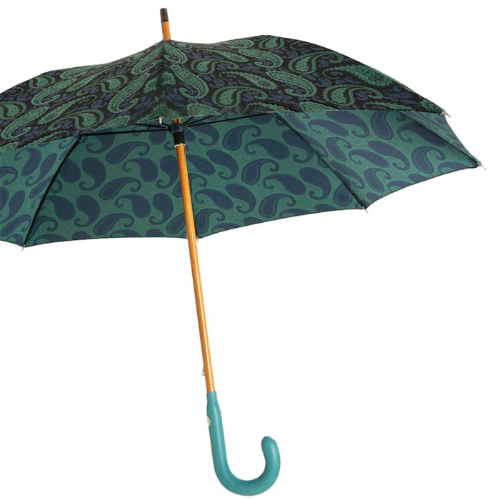 Exclusive Leather Handle Handcrafted Turquoise Paisley Umbrella