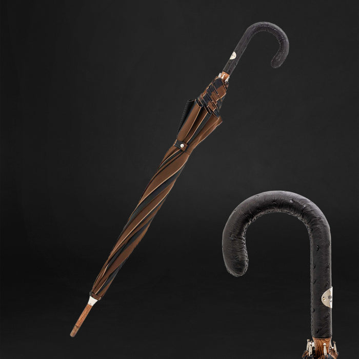 ostrich leather handle umbrella brown stripes