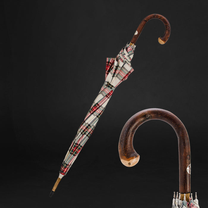 one-piece tartan umbrella with chestnut handle