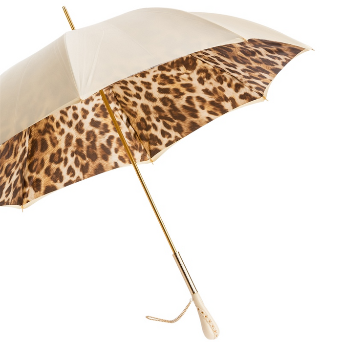 unique creamy white leopard double cloth umbrella