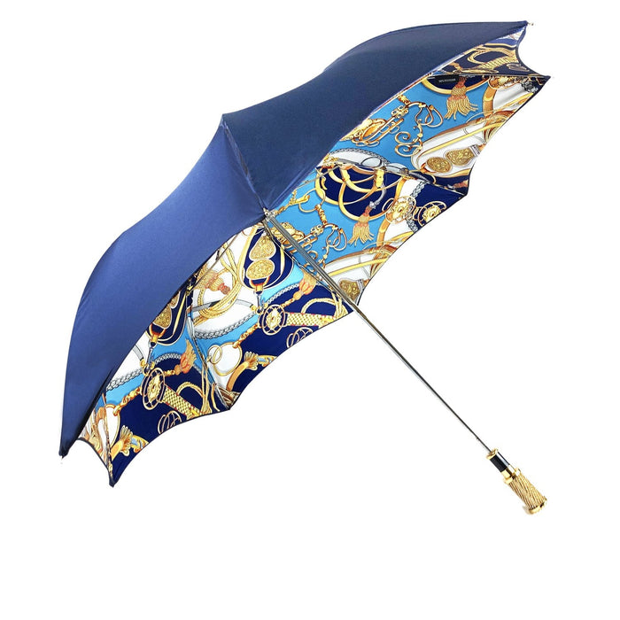 Fashionable blue umbrella with chains pattern inside
