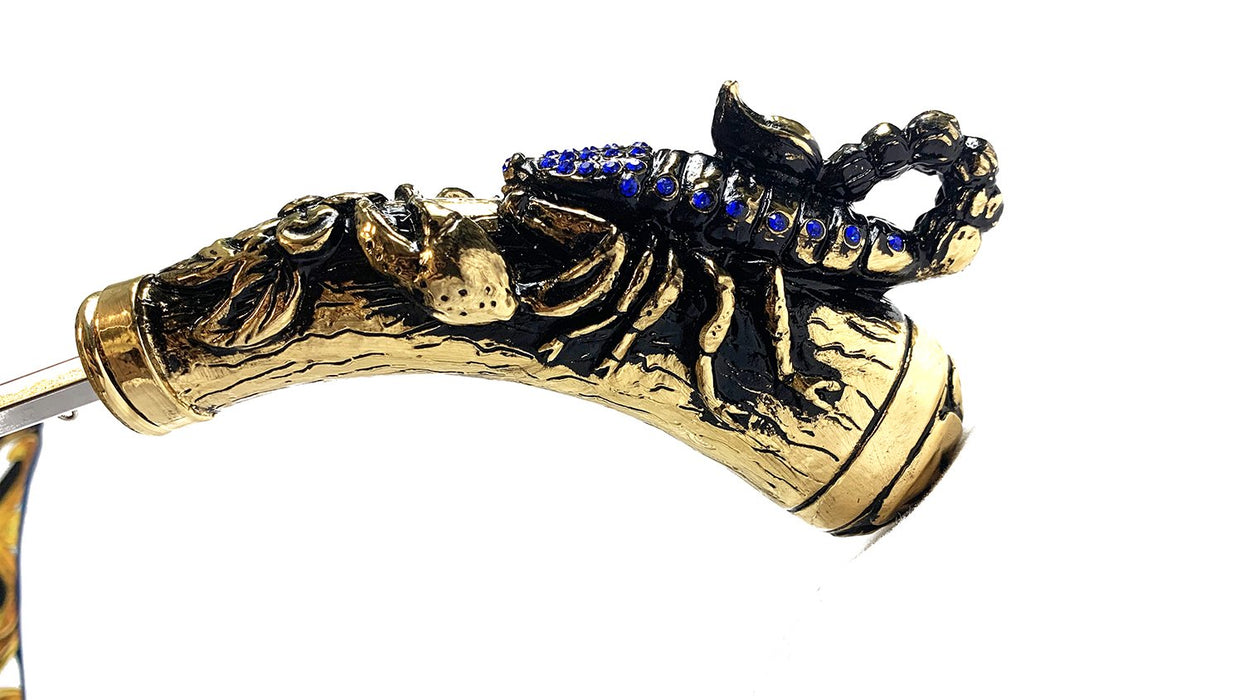 Designer umbrella with golden scorpion and crystals