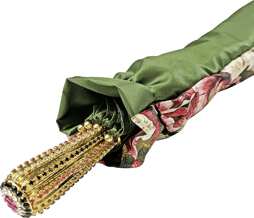 Handmade Umbrella with Flowered Design in Olive Color