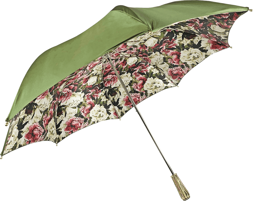 Handmade Umbrella with Flowered Design in Olive Color